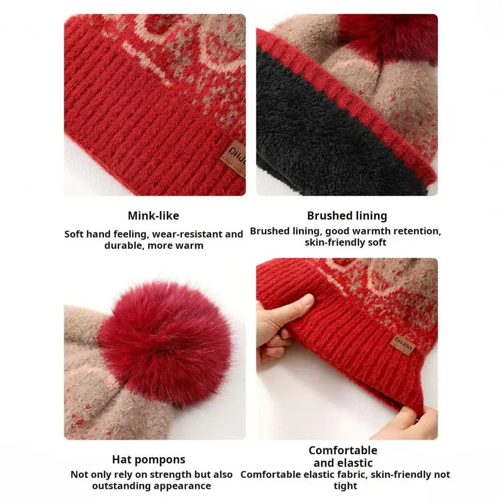 Thermal Beanie 3-piece Unisex Christmas Knit Set Beanie Scarf Gloves Warm Winter Gift Dome Neck Wrap Thick Jacquard Elastic Ear