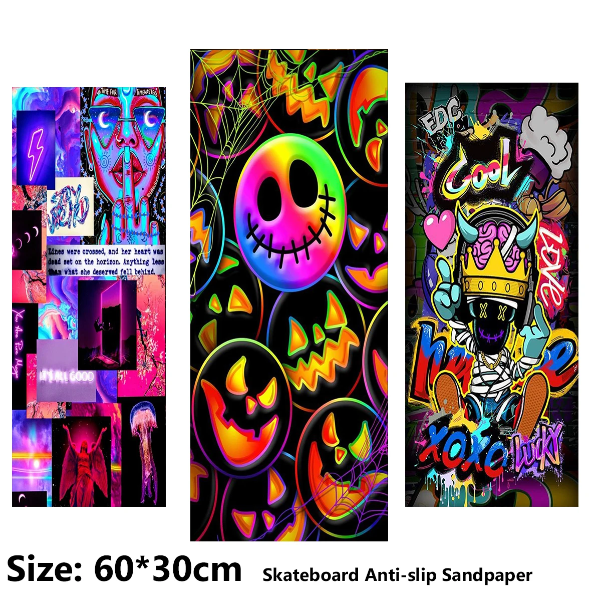 

Colorful Clown Smiley Scary Doodle Pattern Electric Scooter Anti-slip Sticker Sandpaper Skateboard Grip Tape Sheet 60*30cm