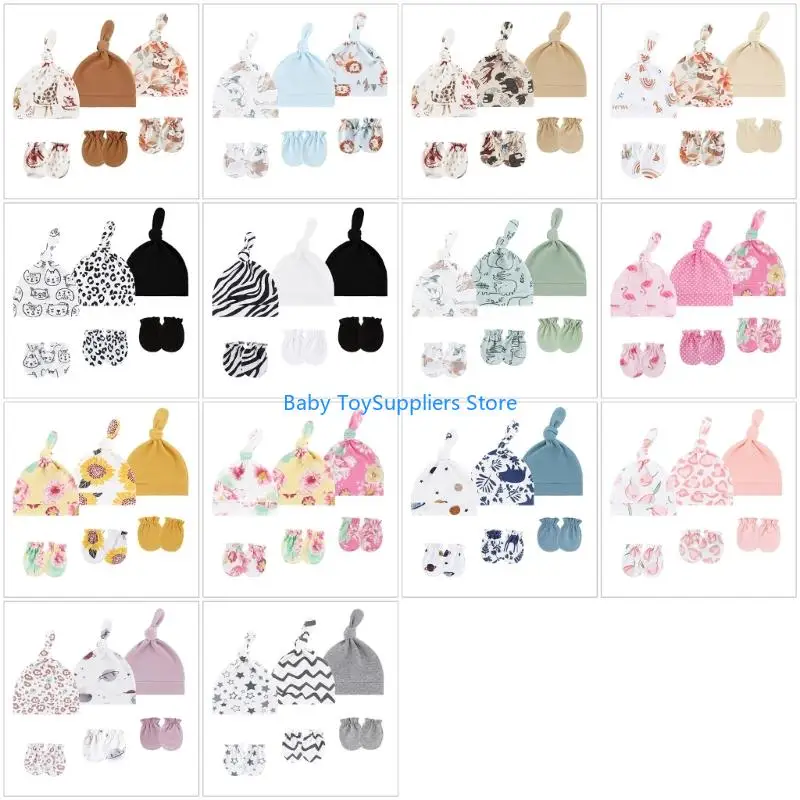 

R1WF Set of 3 Machine Washable Infant Fetal Hat and Gloves Enjoy Comfort Newborns Baby Fetal Caps & Scratch Proof Mittens