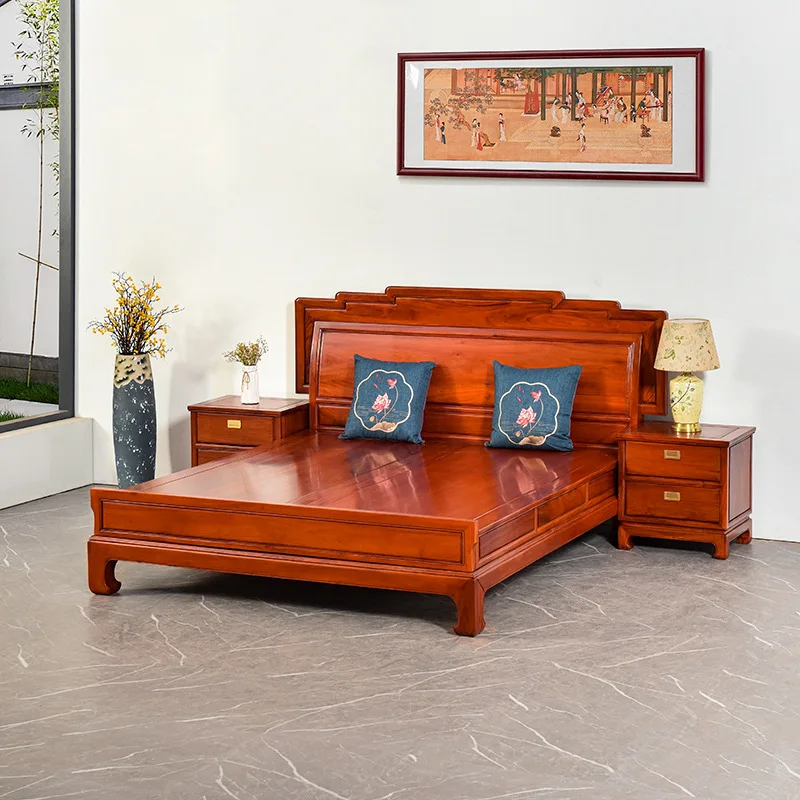 LMM1 all solid wood bed thickened and thickened tenon and mortise structure rosewood bed classical carving