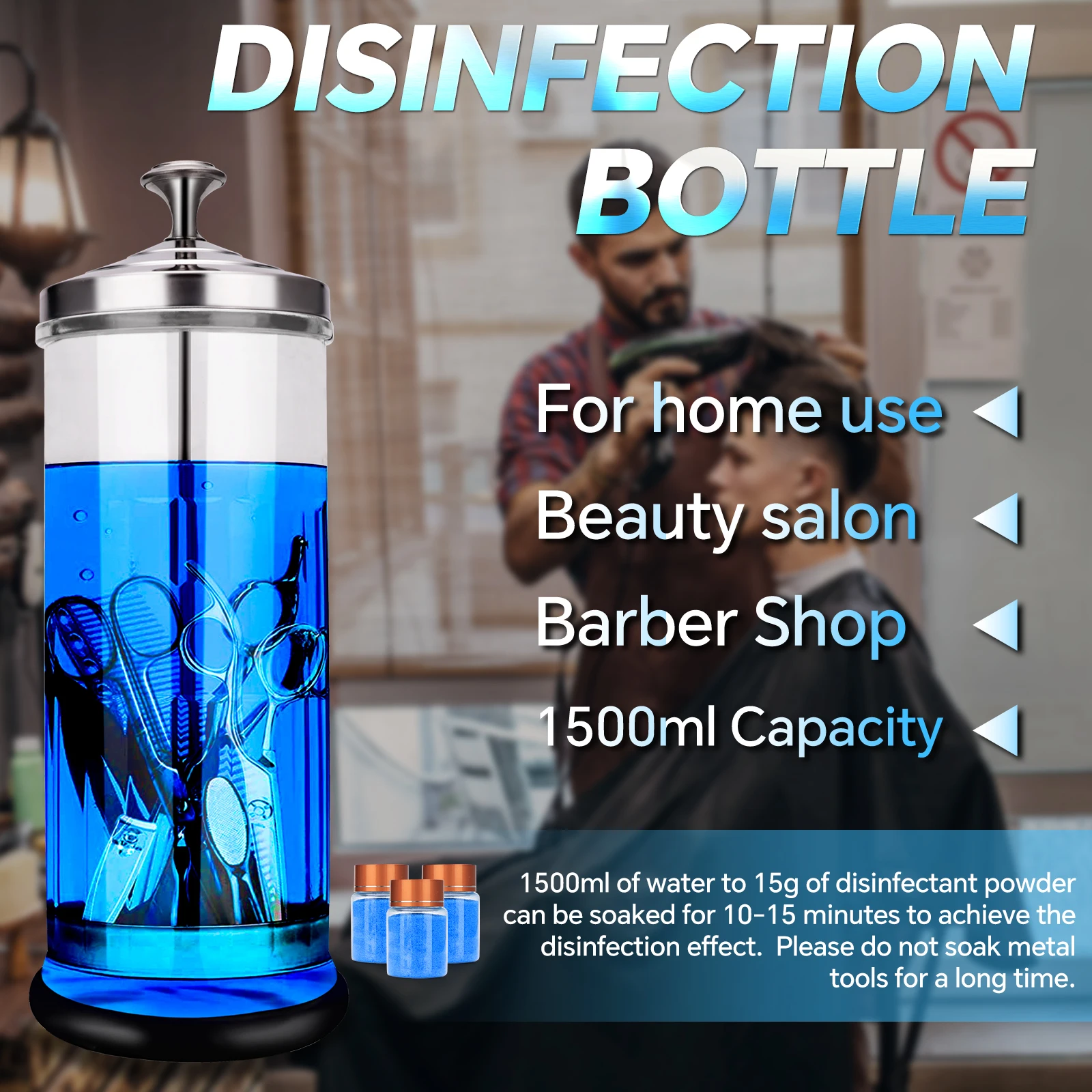 

Stainless Steel Covered Glass Jar Salon Hairdressing Sterilization Bottle Disinfecting Tool for Scissors Combs Safety Haircut