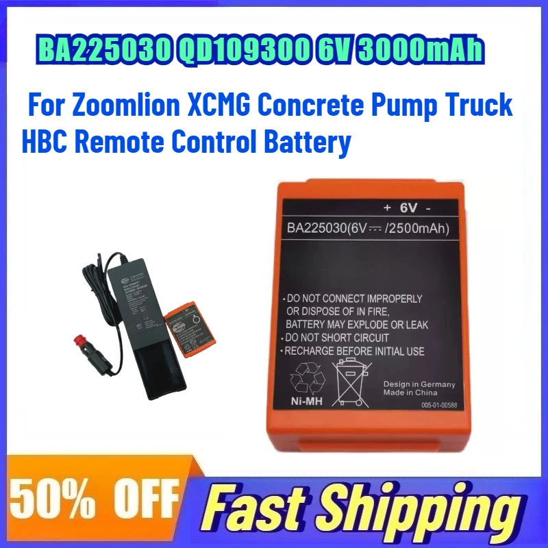 

BA225030 QD109300 6V 2100/2500/3000mAh Rechargeable Battery for Zoomlion XCMG Concrete Pump Truck HBC Remote Control Battery