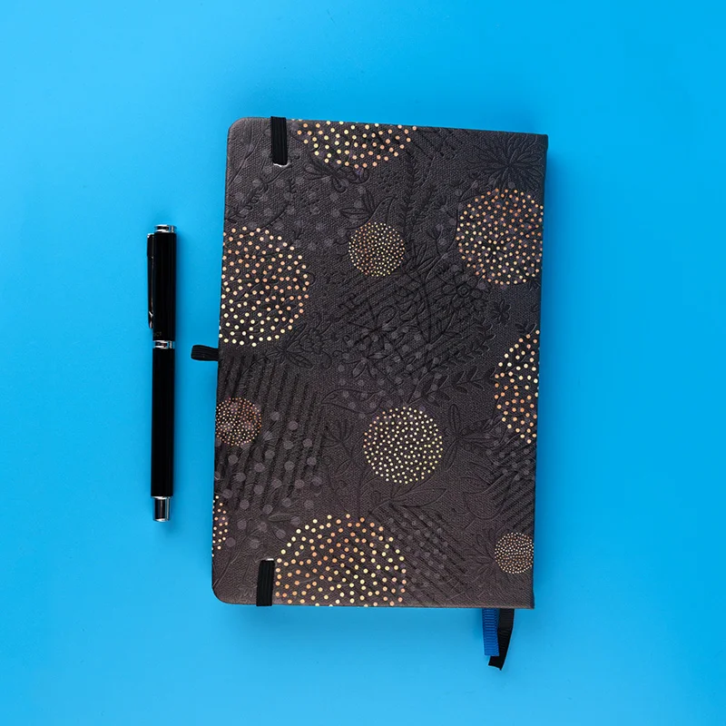 Bloc de notas negro Floral A5 Bullet Dotted Journal, Bloc de notas Ultra grueso, banda elástica, cubierta dura, cuadrícula de puntos, 160gsm