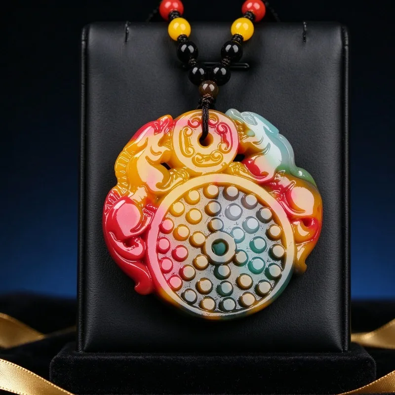 New Colorful Jade Double-sided Gathering Wealth Pixiu Men's and Women's Antique Pieces Double Beast Pendant Jade Pendant