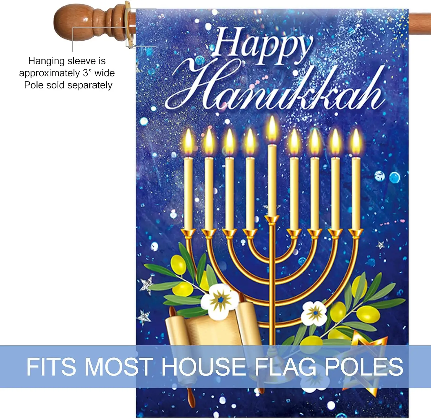 Texupday Happy Hanukkah Winter House Flag Candle Menorah Jewish Outdoor Yard Flag 28