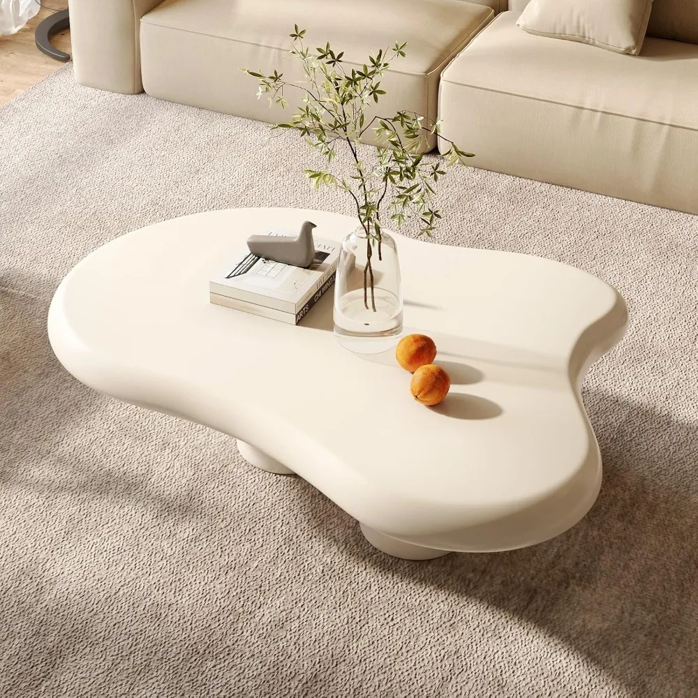 Coffee Table Cloud,Unique Wavy Design, Irregular Shape Living Room Coffee Table, Modern Aesthetic Cute Funky Indoor Center Table