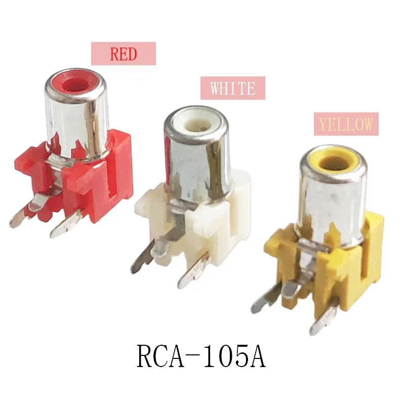 3PCS 90Degree RCA Female Stereo Audio Jack AV Audio Input Socket Connector One Hole RCA-105A