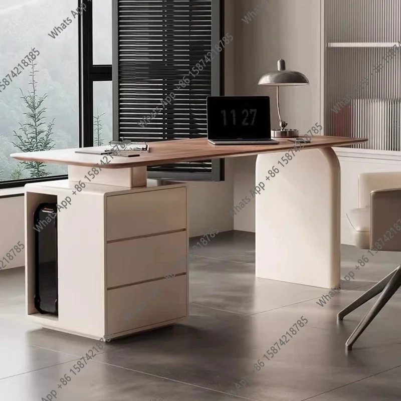

N67 Modern Fashion Wooden Rounded Corner Desk With Drawer Storage Cabinet,Computer Desk,Contemporary Writing Table For Home Offi