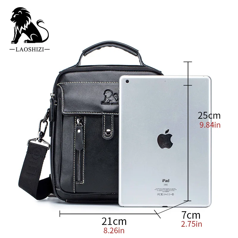 Imagem -05 - Laoshizi Marca High-end Bolsa de Ombro de Couro Genuíno dos Homens Lazer Negócios Crossbody Bolsa 100 Couro do Homem Bolsa