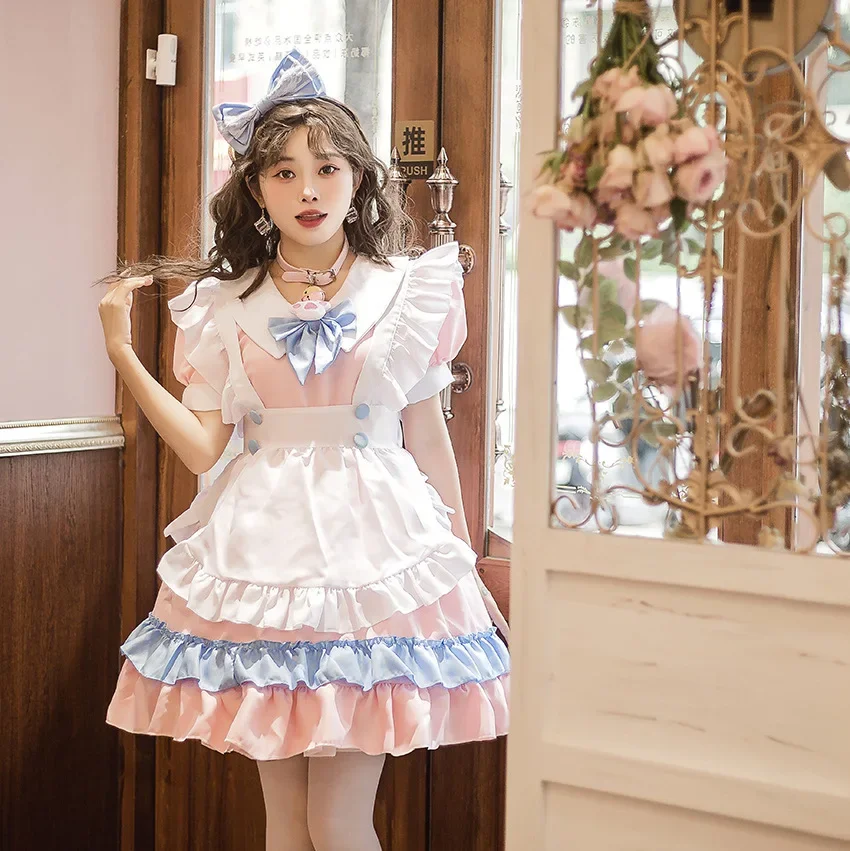 Women Lolita Cosplay Maid Outfit Cute Sexy Erotic Kawaii Cafe Costume Cosplay Erotic Halloween Costumes Uniform Apron Dress Girl