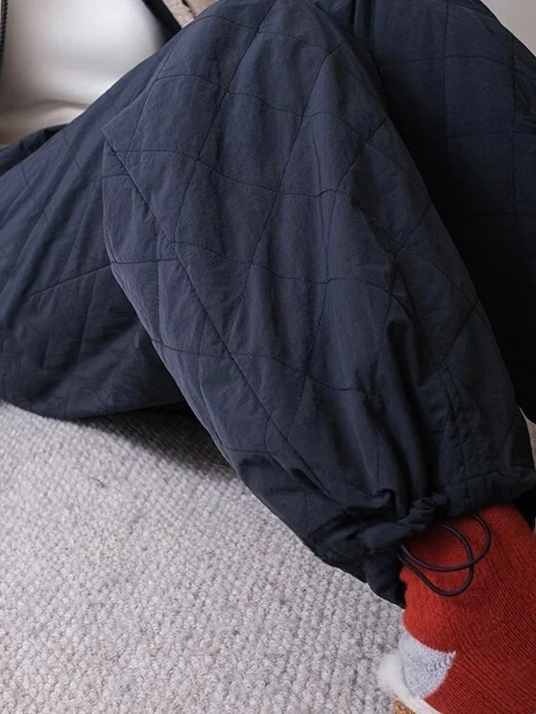 Thiened السراويل القطنية الدافئة فضفاضة واسعة الساق تسع نقاط بناطيل كاجوال للنساء عالية الخصر مستقيم الساق السراويل شتاء جديد #4