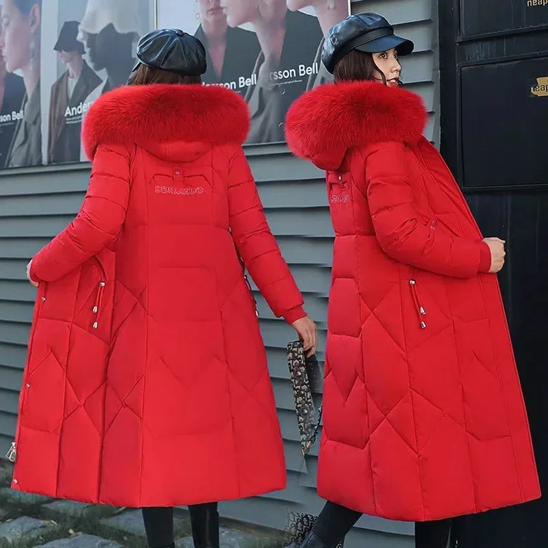 Parka encapuzado com gola de pele para mulheres, casaco de neve, jaqueta grossa, jaquetas femininas quentes, casacos de estudante, roupas de inverno, novo, 2022