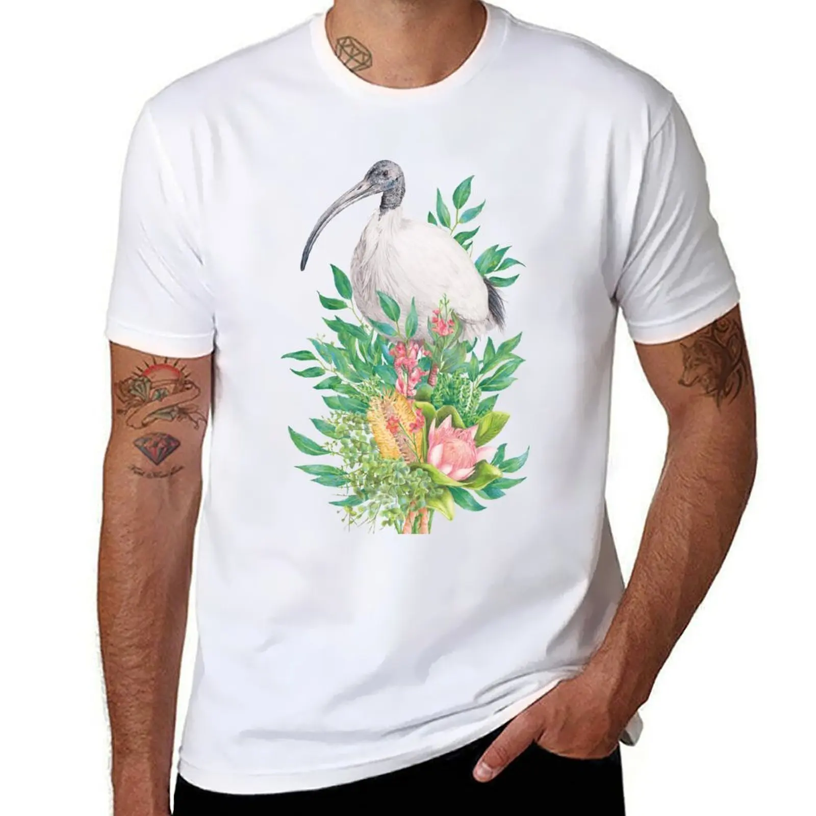 

Bin Chicken/Australian White Ibis || Floral Birds T-Shirt man t shirt cotton man t shirt luxury T-Shirt