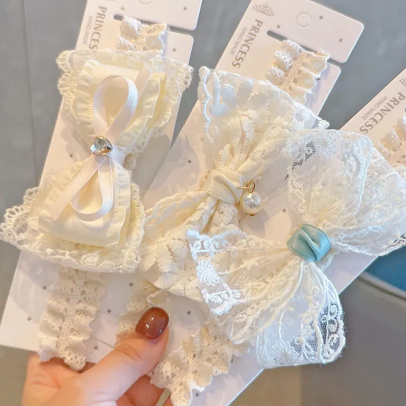 Lace Bow Baby Headband Beige Color Cute Crown Pearl Princess Girl Fairy Headwear Hair Bands for Kids Hair Accessories