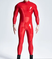 Classic Latex Rubber Red Catsuit Sport Bodysuit Fitness Jumpsuit Shoulder Zipper 0.4MM