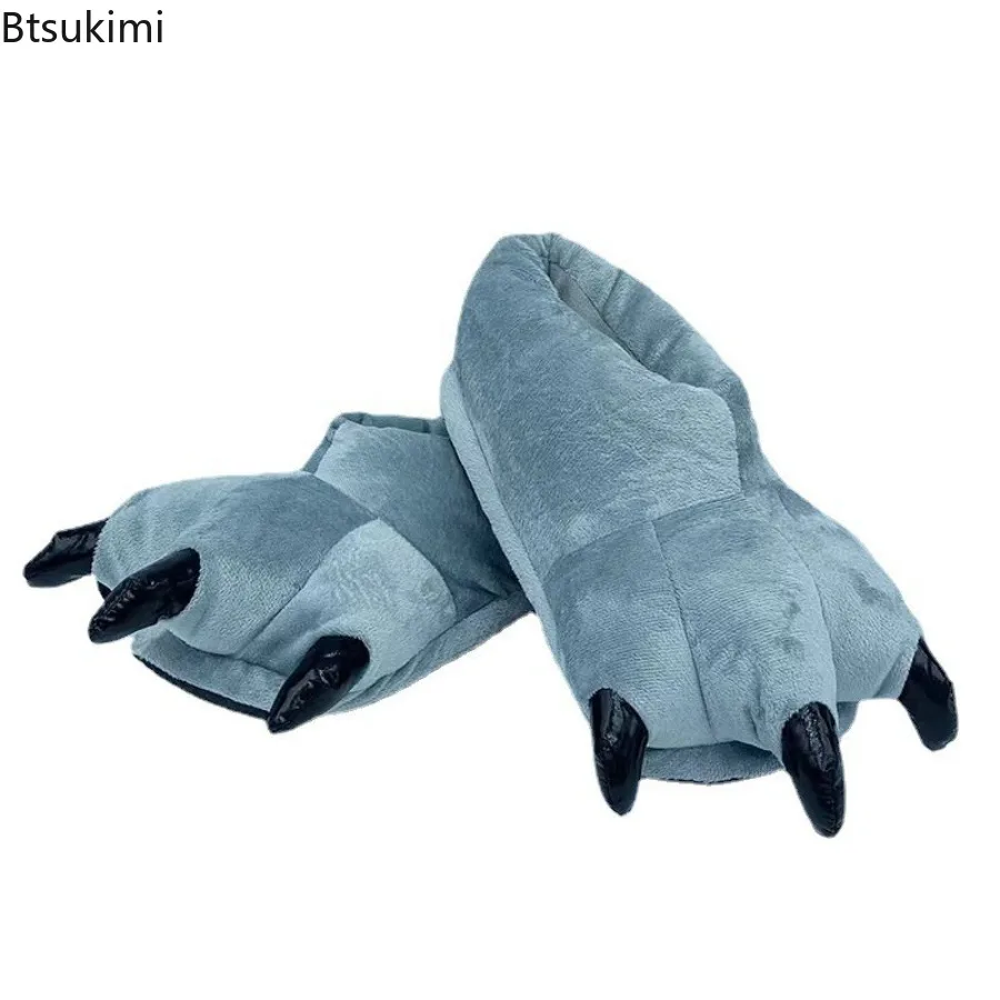 New Winter Warm Indoor Floor Shoes Unisex Funny Animal Paw Christmas Halloween Cosplay Monster Dinosaur Claw Plush Home Slippers