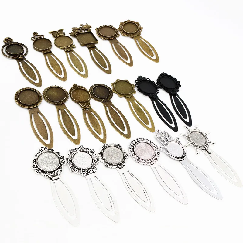 2pcs Antique Silver Plated Bronze Bookmark Cabochon Base Set