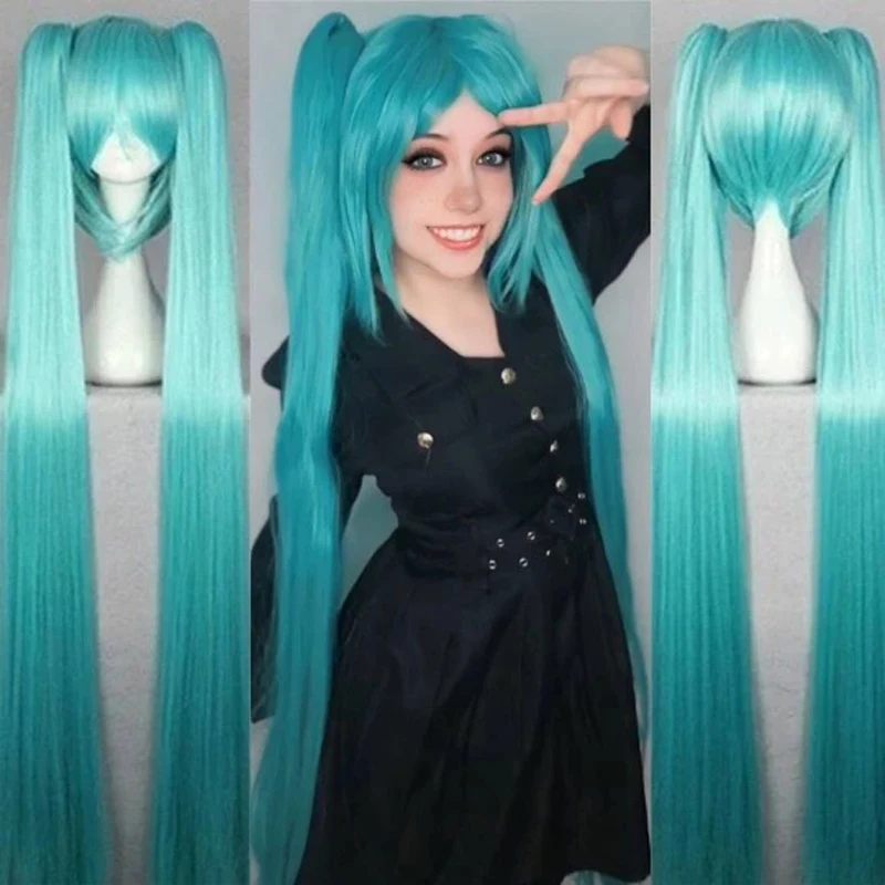 Włosy syntetyczne VOCALOID Sakura Hatsune Miku długie kucyki zielone peruka do Cosplay