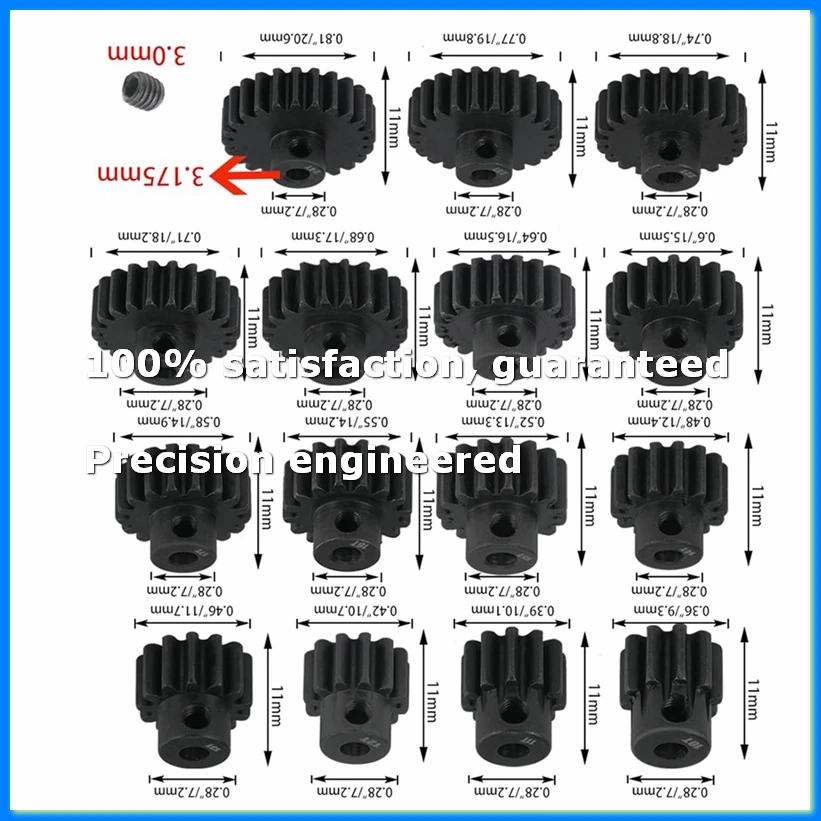 

32P Hardened Steel Pinion Gear Set 1/8 Inch 3.175mm Hole 20T 21T 22T 23T 24T with Hex Key for RC Brushless Brush Motor-SPMI