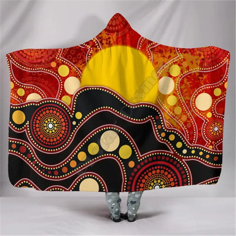 Australia Hooded Blankets- Shaman People and Animals 3D All Over Printed Fleece Blanket Wearable Blanket Adults For Kids Blanket