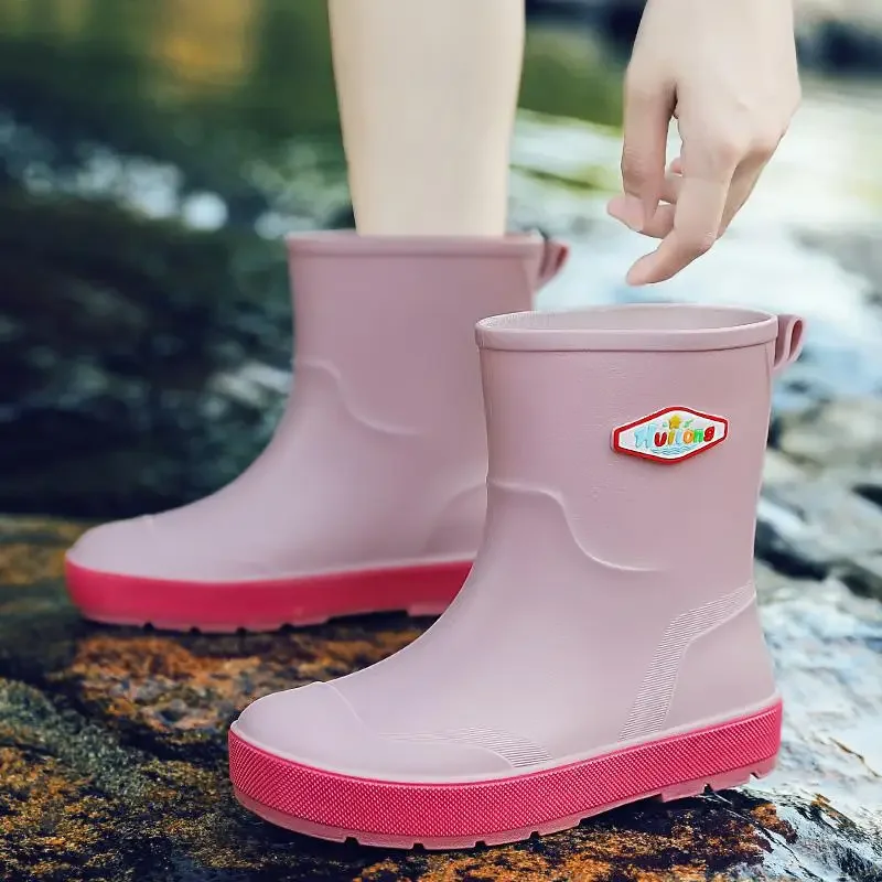 Botas de chuva antiderrapantes impermeáveis para mulheres, Sapatos de borracha adultos, Tubo longo, Cozinha