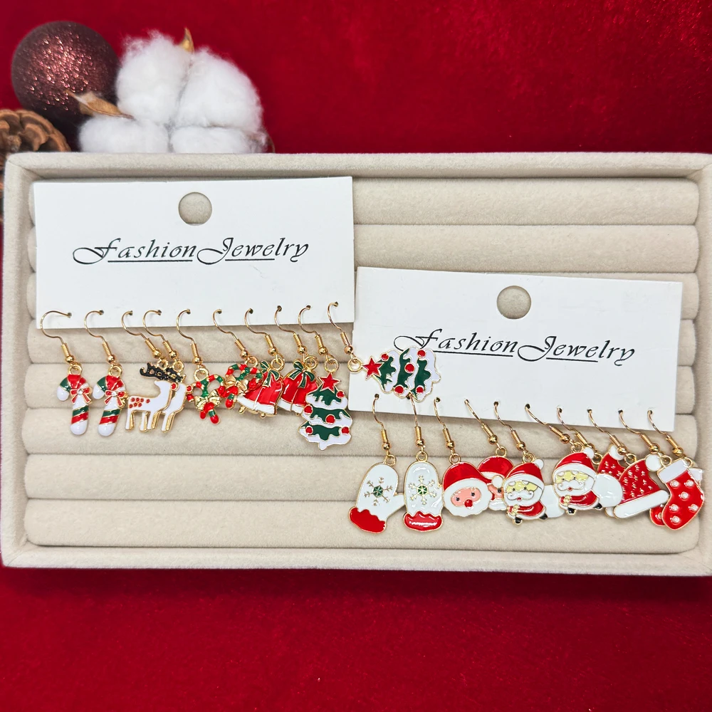 20 قطعة/10 قطعة النساء عيد الميلاد القرط الكرتون سانتا كلوز شجرة عيد الميلاد الأيائل طقم من الحلقان النساء هيبوالرجينيك مجوهرات هدايا