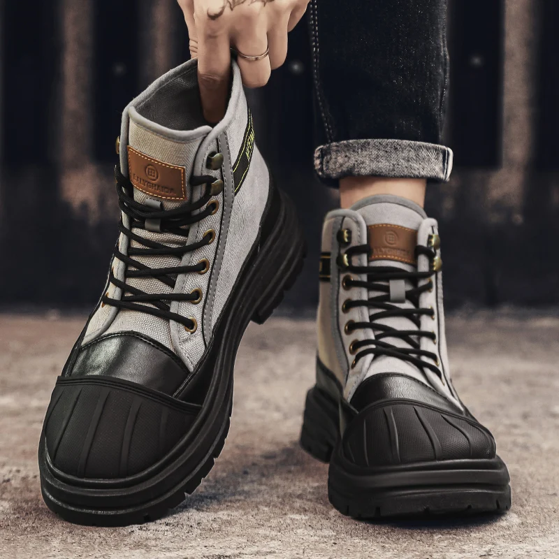 Outdoor Canvas Heren Enkellaarzen Lichtgewicht Heren Casual Schoenen Designer Comfortabele Zachte Mannen Werklaarzen Klassieke Hoge Heren Laarzen