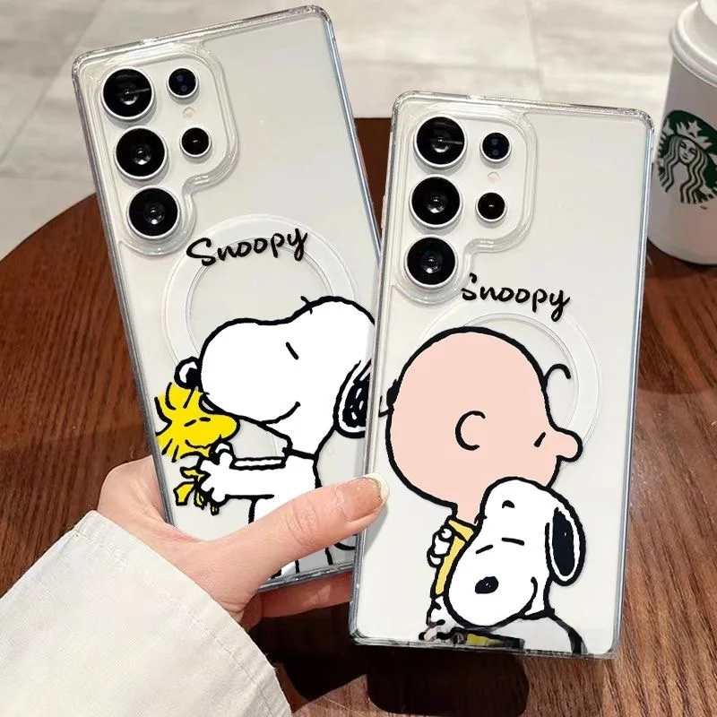 

Cute Cartoon Funny Snoopy peanut Charlie Magsafe Wireless Charge Case For Samsung S22 S23 S22 S24 S25 Ultra Plus Magnetic Cover