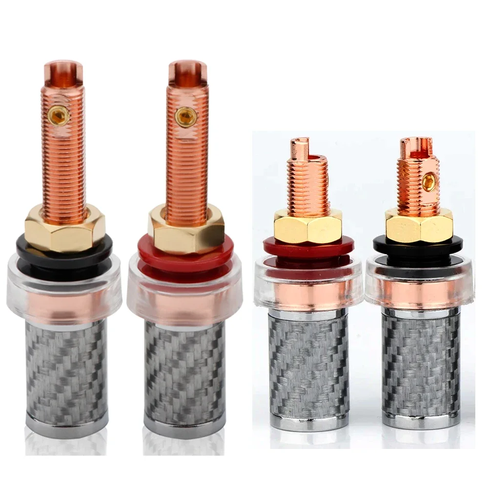 Preffair 4pcs White Carbon Fiber Binding posts High Purity Red Copper louderspeaker Terminal binding post Terminal