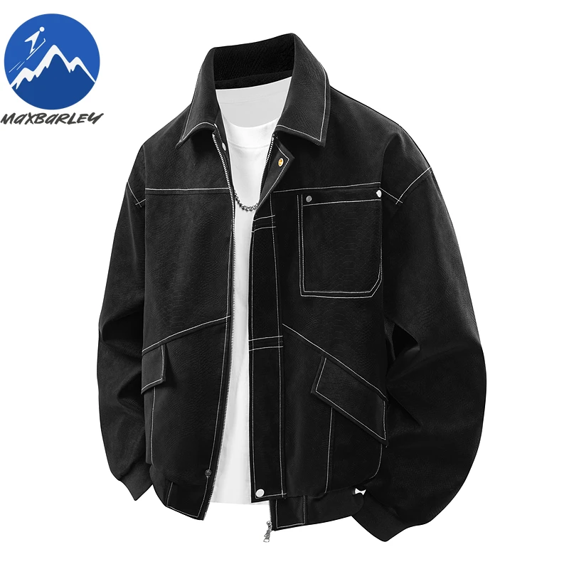 

Maxbarley Mens Lapel Jacket Casual Loose Fit Lightweight Sports Youth Versatile Comfortable Trendy Japanese Style Outerwear Coat