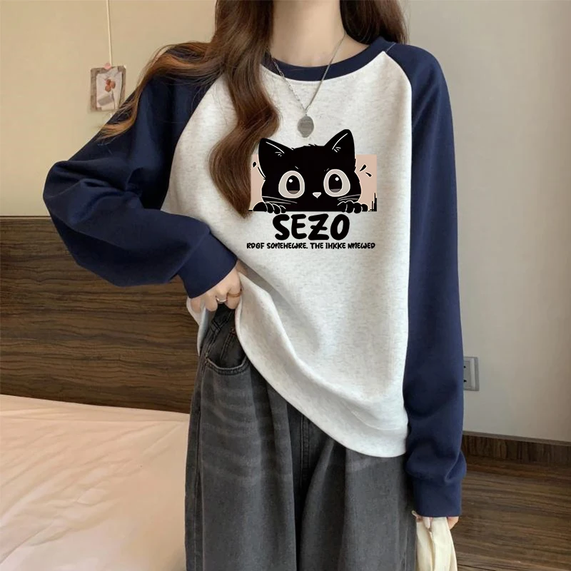 

Осенние милые толстовки с мультяшным принтом, толстовка большого размера для молодых женщин, повседневные пуловеры с длинными рукавами в стиле Харадзюку y2k, уличная одежда
