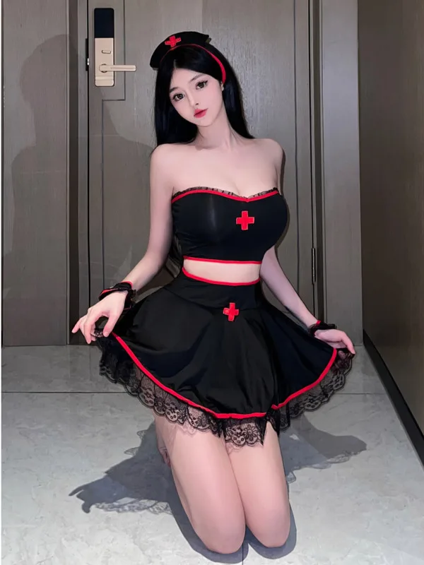 fashion Exotic summer womens new clothing one shoulder strapless sexy nurse uniform sweet and cute girl style elegant dress UO8C