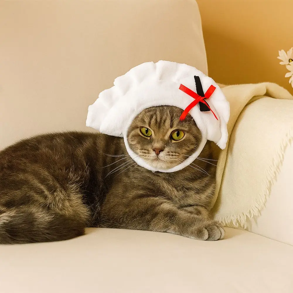 

Cartoon Pet Dumpling Hat Decorative Adjustable Cat Head Covers Breathable Comfortable Dog Headgear for Guinea Pig Rabbits