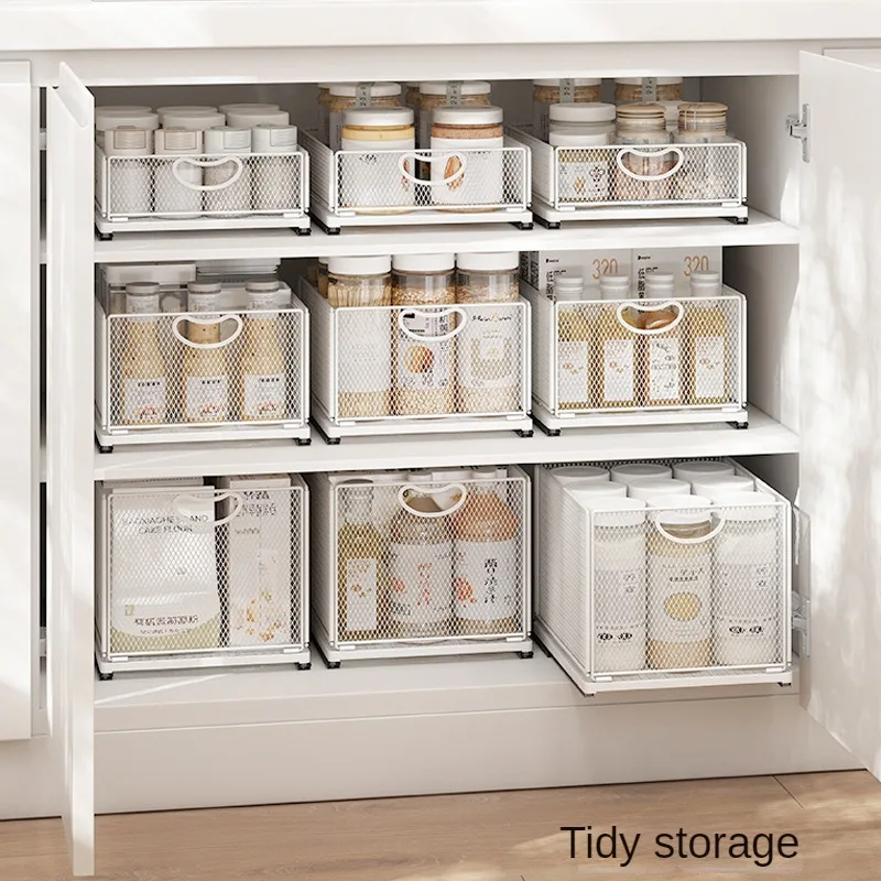 Imagem -03 - Cesta Empilhável Multifuncional para Cozinha Pull Out Storage Rack Organizador de Malha tipo Armário