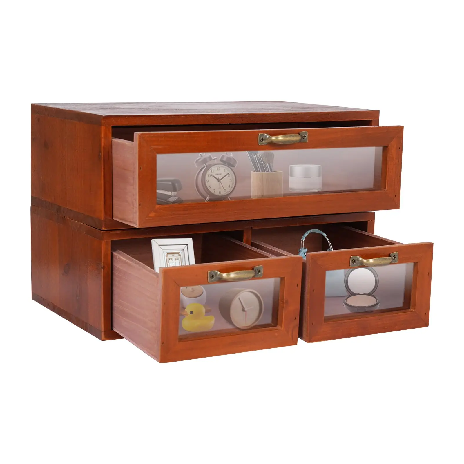 

3 Drawer Storage Drawers, Desktop Organizing Cabinet Vintage 1+ 2 Storage Box for Jewelry Cosmetic Wood Display Chest, 11.8 X