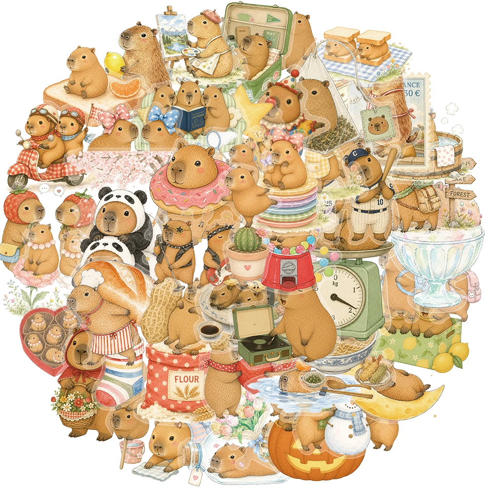 50PCS Cute Capibala Sticker Notebook Personalized Gift Scrapbooking Creative Car Luggage Skateboard Colorful Art Phone Sticker