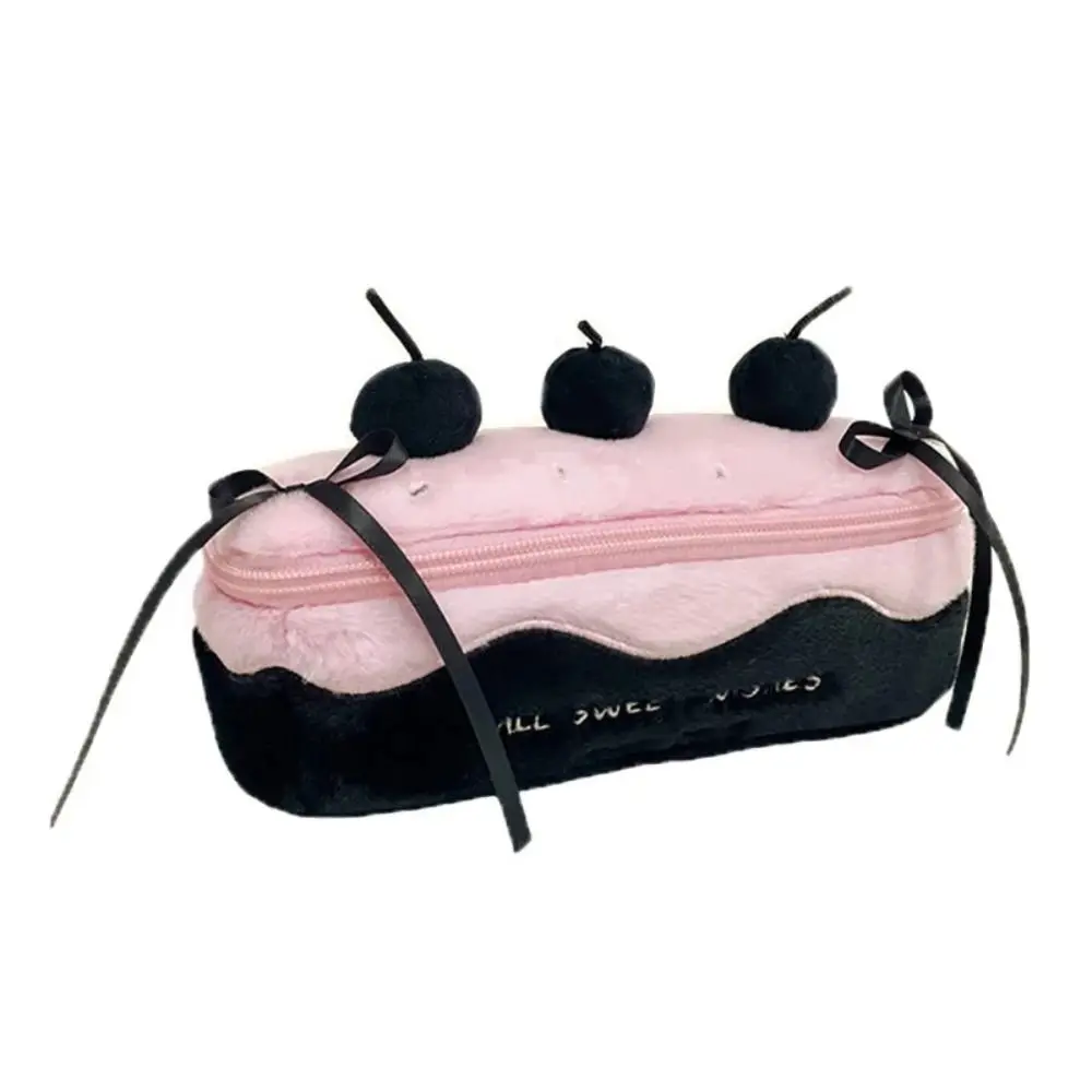New Plush Pen Bag Cherry Cake Portable Stationery Bag Large Capacity Multifunction Pen Pouch Students