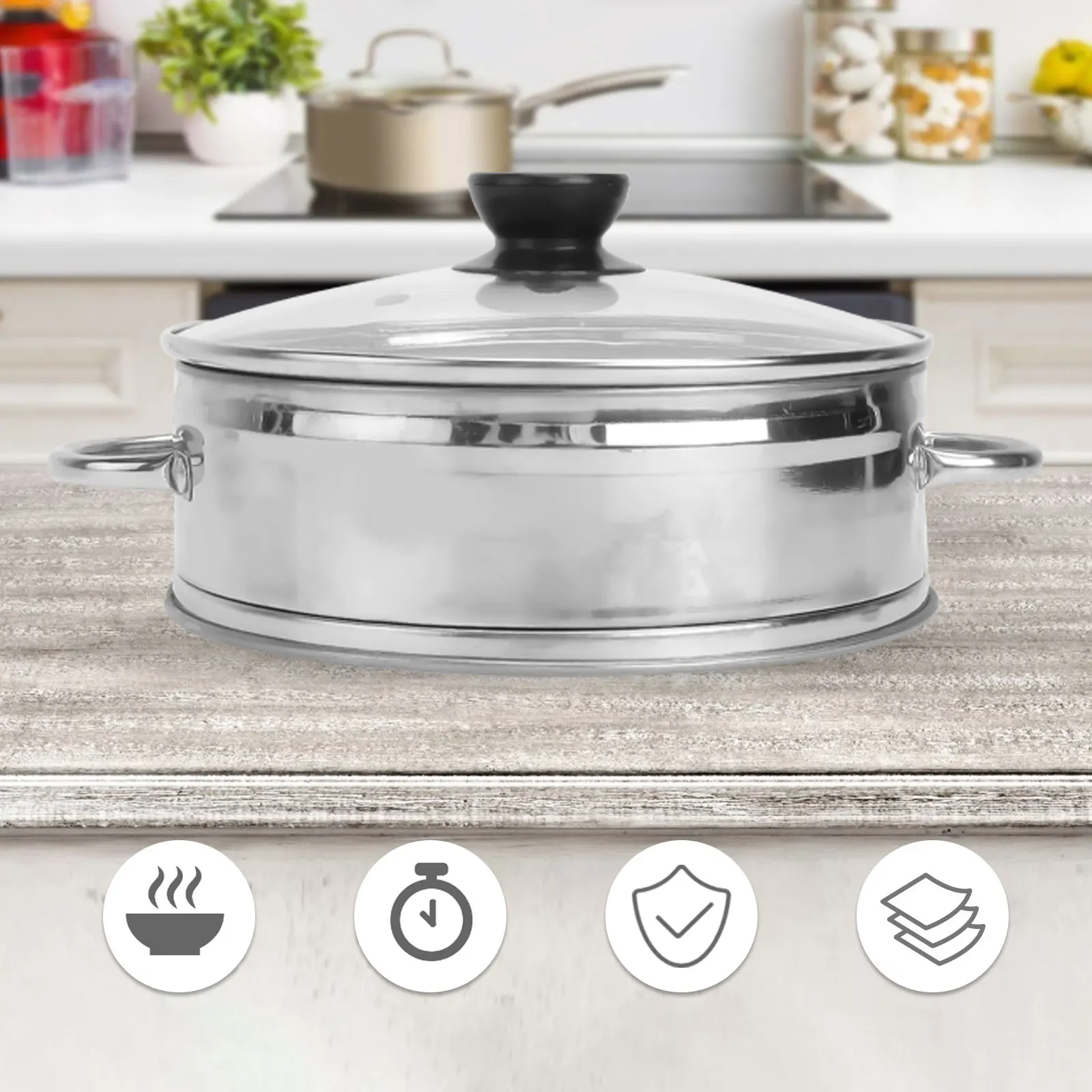 

1 set Stainless Steel Cage with Premium Steamer Lid for Cooking Dumplings Rice Eggs Multi-functional Kitchen Steamer