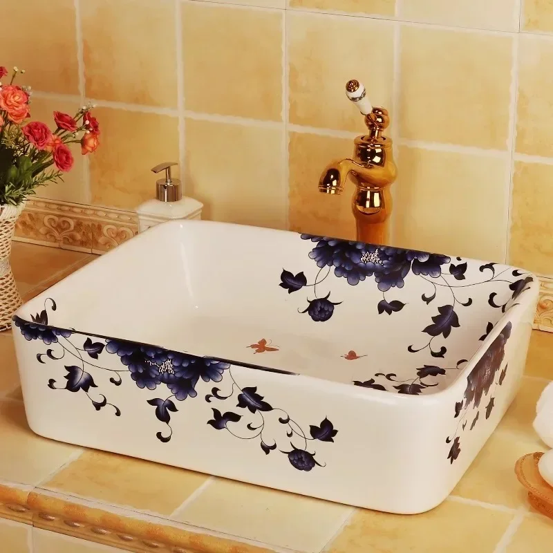 Blue and white Hot Sale Easy Use porcelain basin For Washing Hands