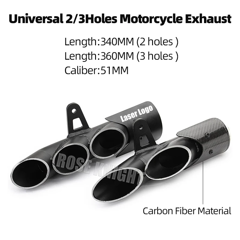 51MM Universal 2/3 Holes Motorcycle Exhaust Muffler for R6 Z800 CB1000R ZX6R ZX10R ER6N FZ8N FZ1N ETC Moto Exhaust Modification 