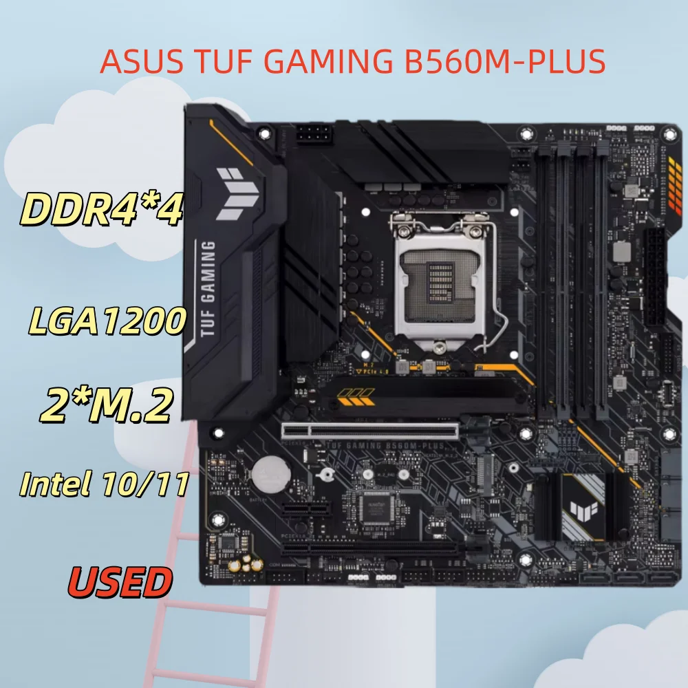 ASUS TUF GAMING B560M-PLUS motherboard, supports 10th/11th generation Intel CPUs, LGA1200 socket, DDR4, dual M.2 PCIe 4.0 slots.