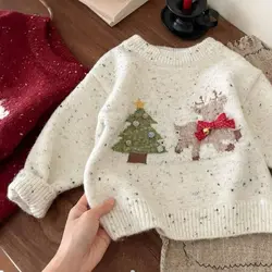 Childrens Sweater Knitted Cartoon Keep Warm Thicken Christmas Clothes 2024 Winter New Style Baby Girls Sweater Coats