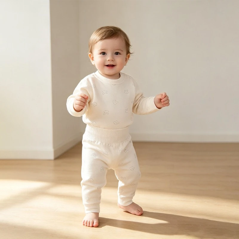Somenie Class A Seamless Pure Cotton Baby High Waist Belly Protection 2Pcs Separate Long Johns Spring Autumn Boys Girls