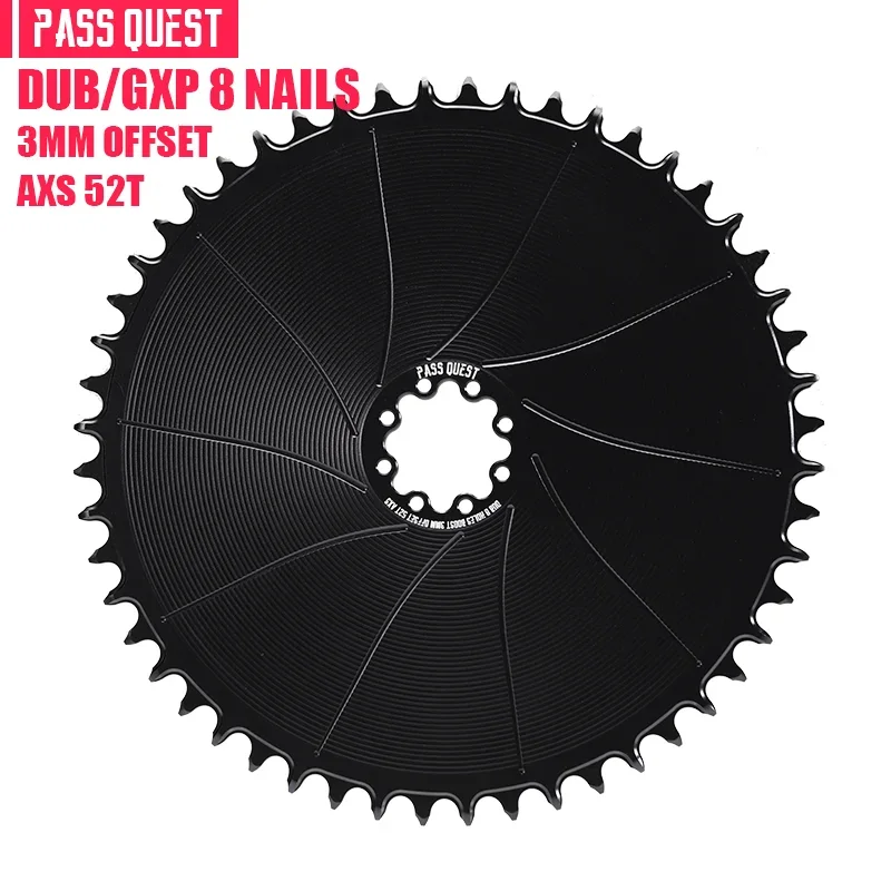 PASS QUEST 8-Stud AERO Rundes schmales breites Kettenblatt 3 mm versetztes Direct Mount Kurbelgarnitur Gravel Bike AXS 12-Gang-Kette 38–54 Zähne