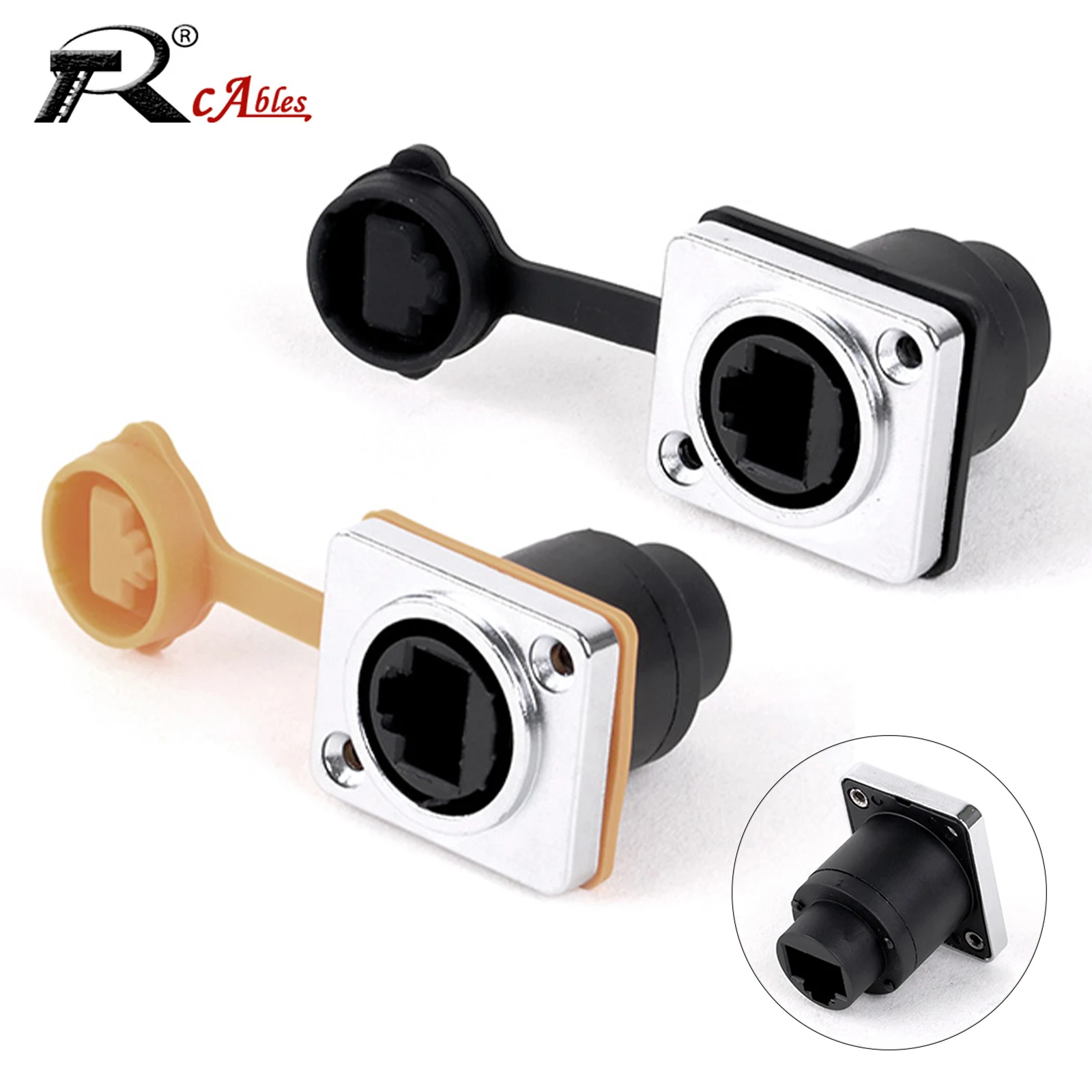 

1PC Silver/Black Straight RJ45 Waterproof IP65 Network Connector with Rubber Cover 8P8C D Type Panel Mount Socket without Button