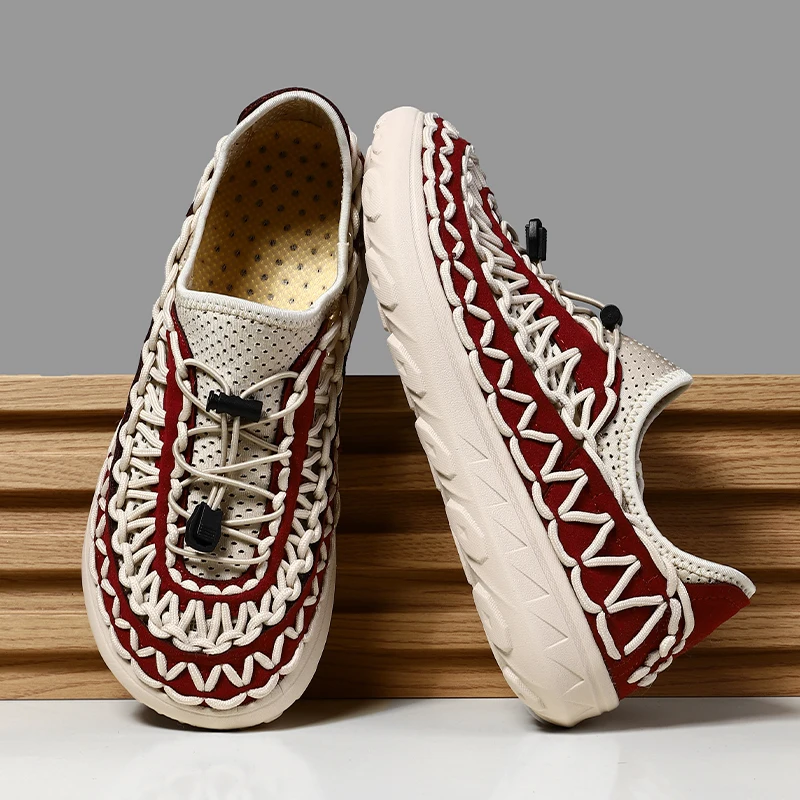 Summer Big Size 47 Men Sandals Fashion Handmade Weaving Men's Shoes Design Breathable Casual Sneakers Outdoor Men's Garden Shoes