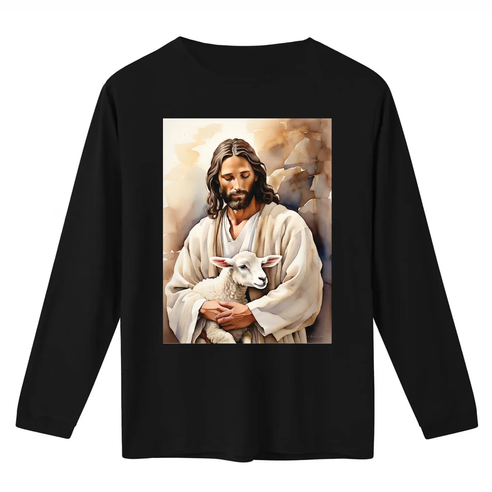 Christian Art: A Timeless Canvas Wall Art of Jesus and Lamb T-Shirt Summer Casual Cotton Tee Oversized Streetwear Tops