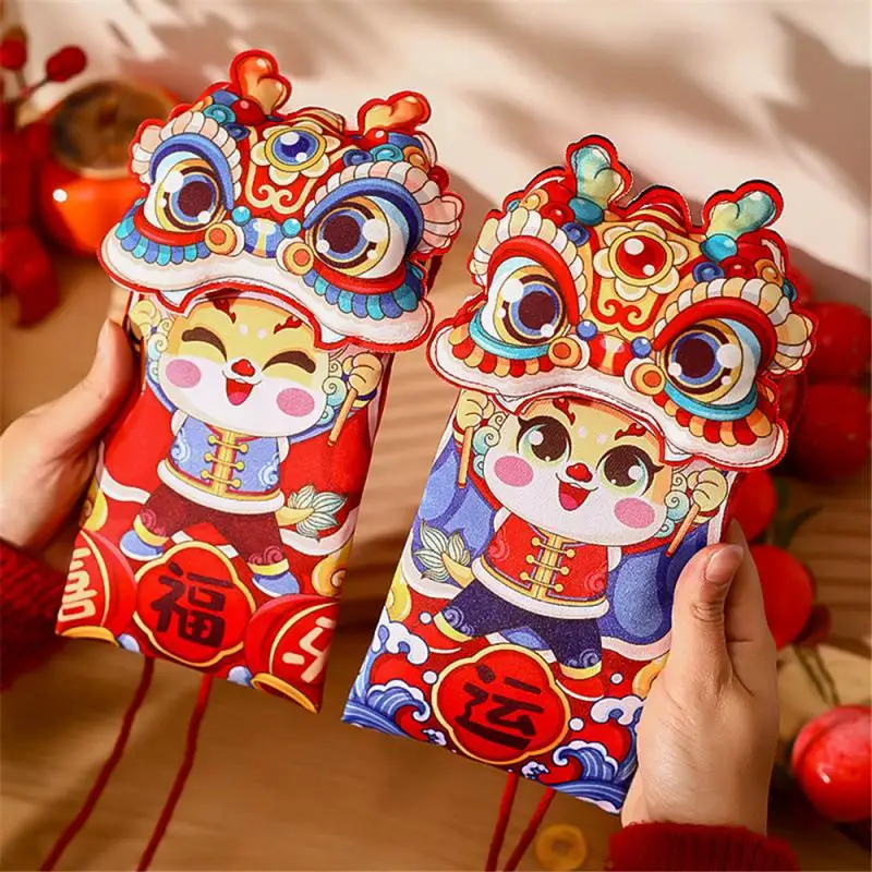 

Fabric Red Envelope Bag Unique Design Awakening Lion Li Shi Feng New Year 2024 Year Of The Dragon Festive Party Supplies The New