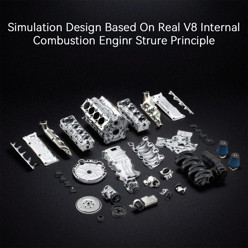 MAD V8 Engine Model Internal Combustion Engine Assembly Kit RC Full Simulation Engine Suitable for RC Car Adults Children Toys