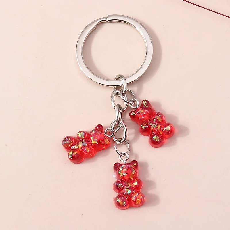 Cute Resin 3D Bear Keychain Charms Animal Keyrings Pendant for Women Girls Handbag Charms Car Keyholder DIY Jewelry Accessories